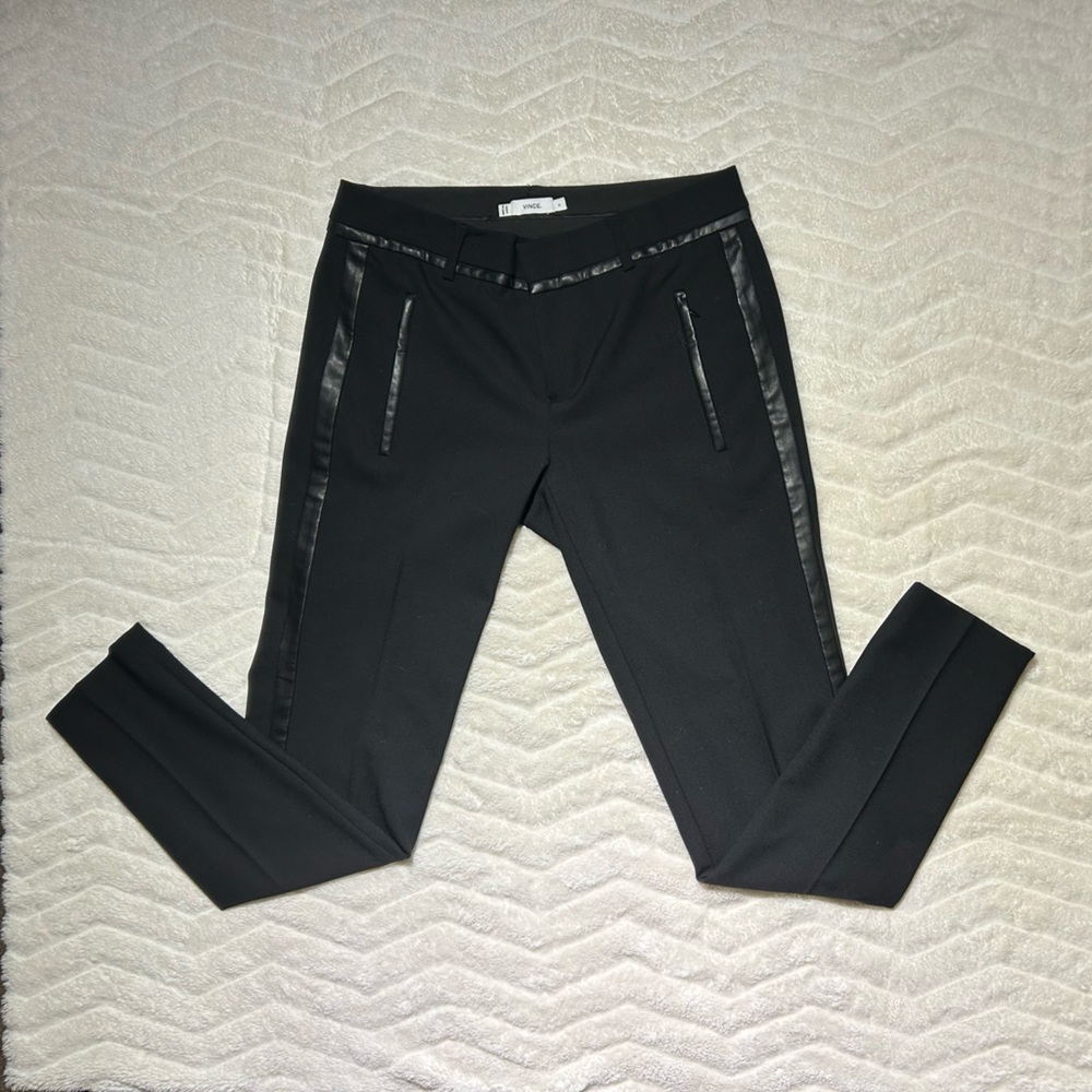 Vince Black Dress Pants with Leather Accents